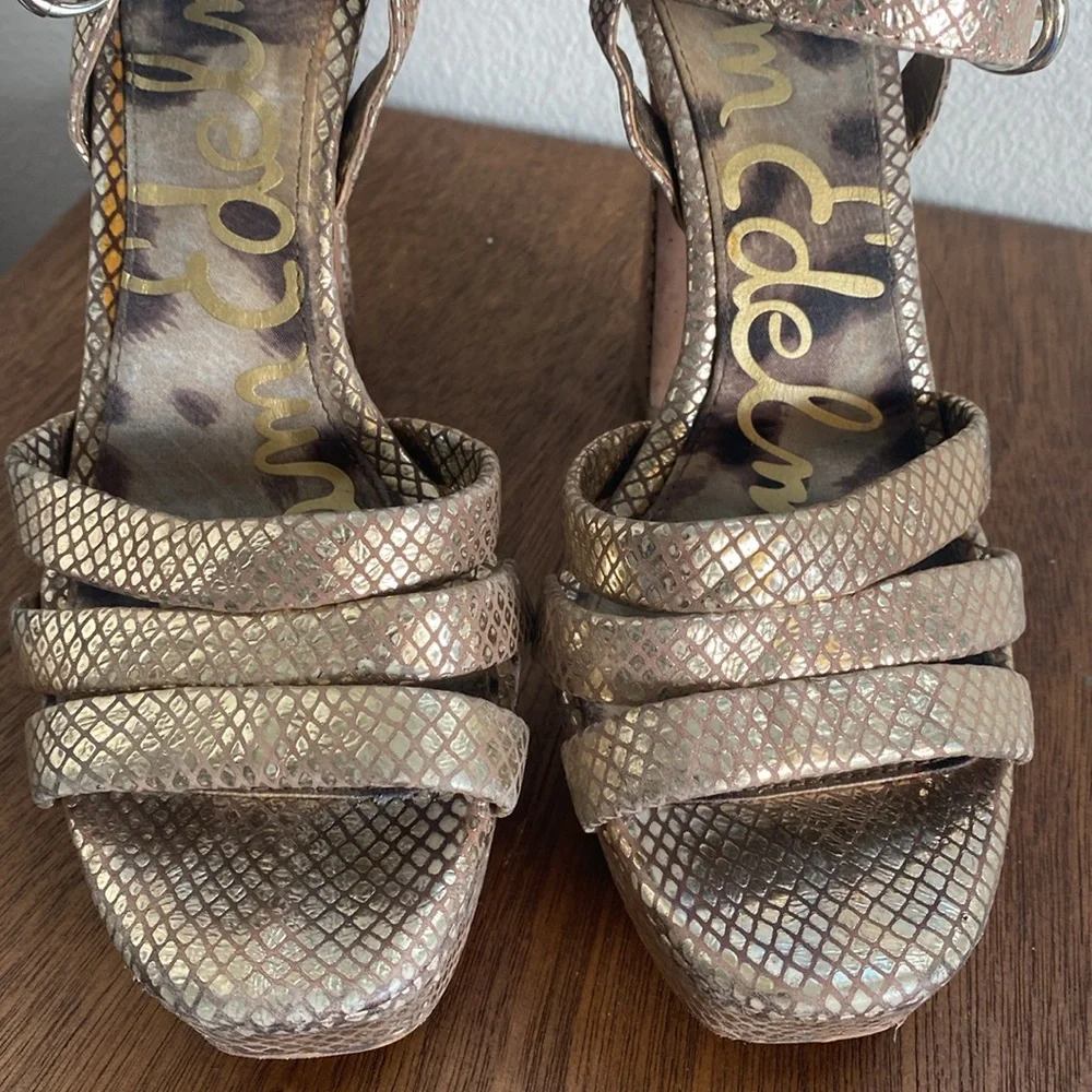 Sam Edelman Taryn Gold Sparkly Strappy Sandal Heels, Women’s 8.5 M, A9960L1900